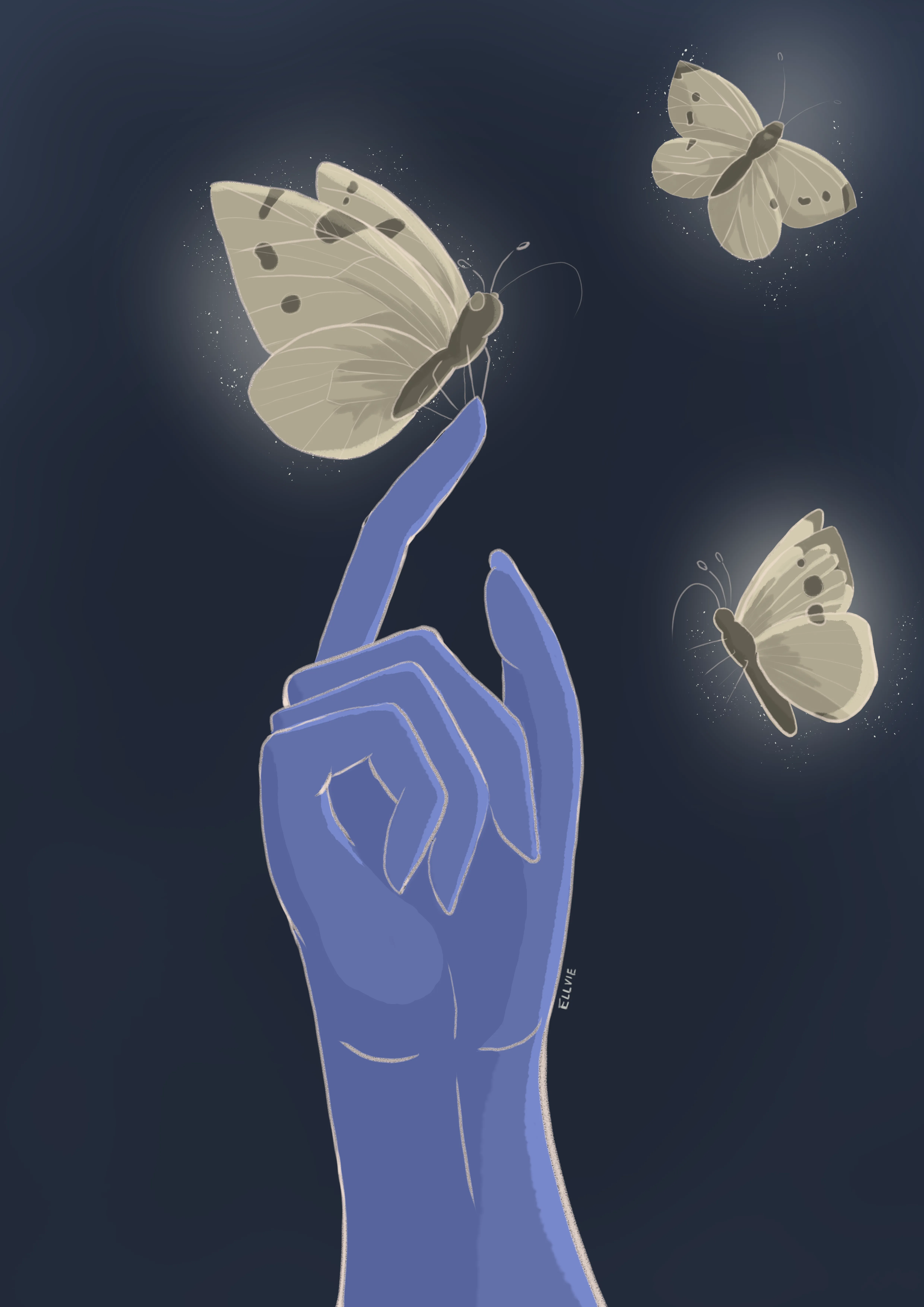 Three white butterflies